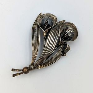 Vintage N. E. FROM Large Sterling Silver “CALLA LILY” Flowers Brooch Circa 1950s